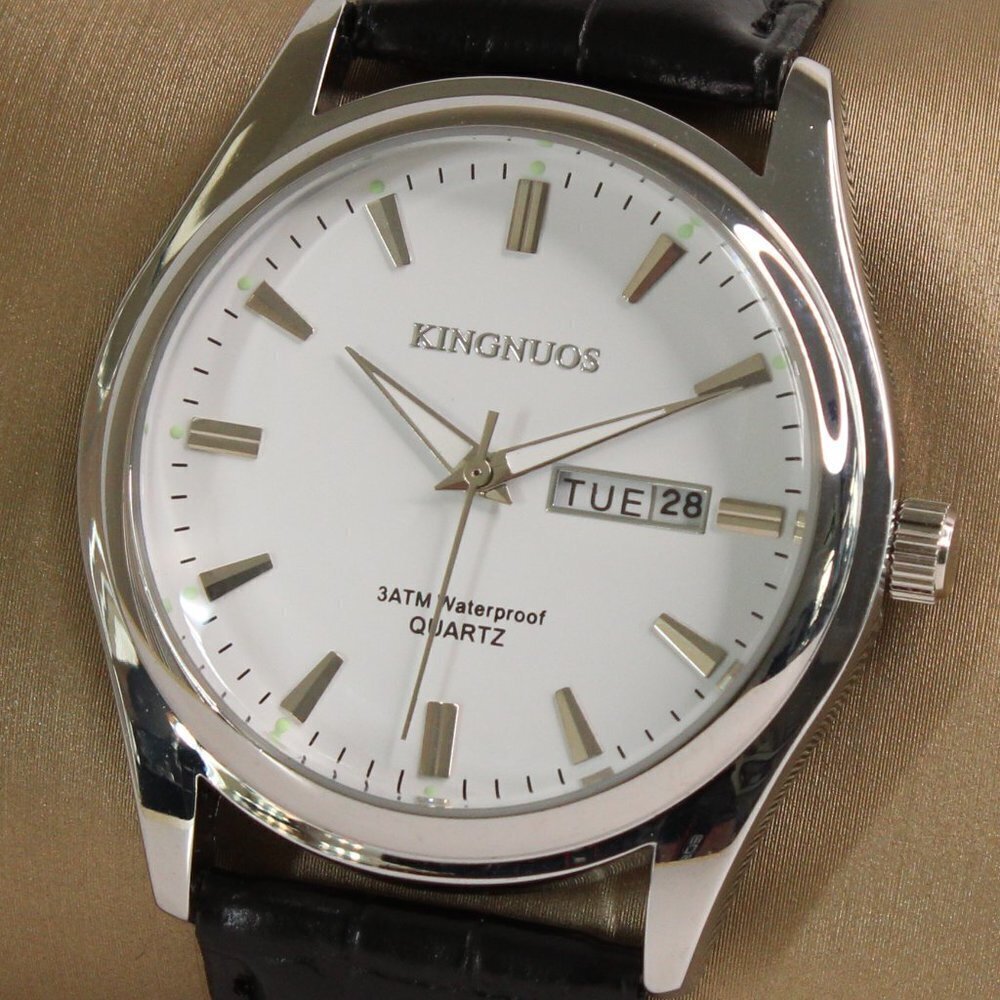 Men's Contemporary Dress Watch Silver Case Black Leather Watch Strap 40mm - Picture 10 of 13